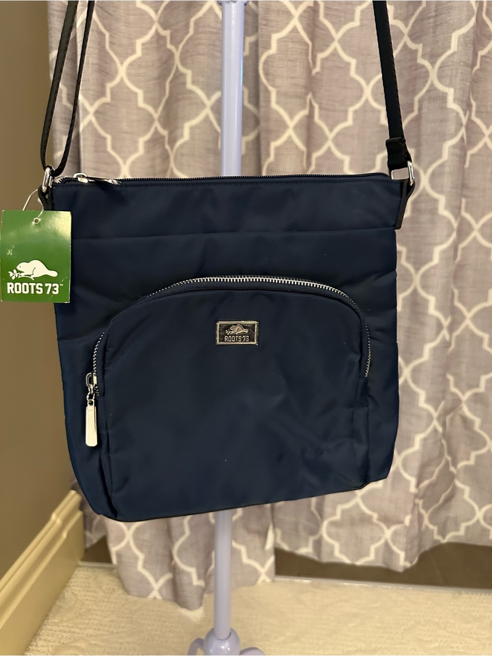 Roots Navy and Black Zippered Crossbody with Silver Hardware
